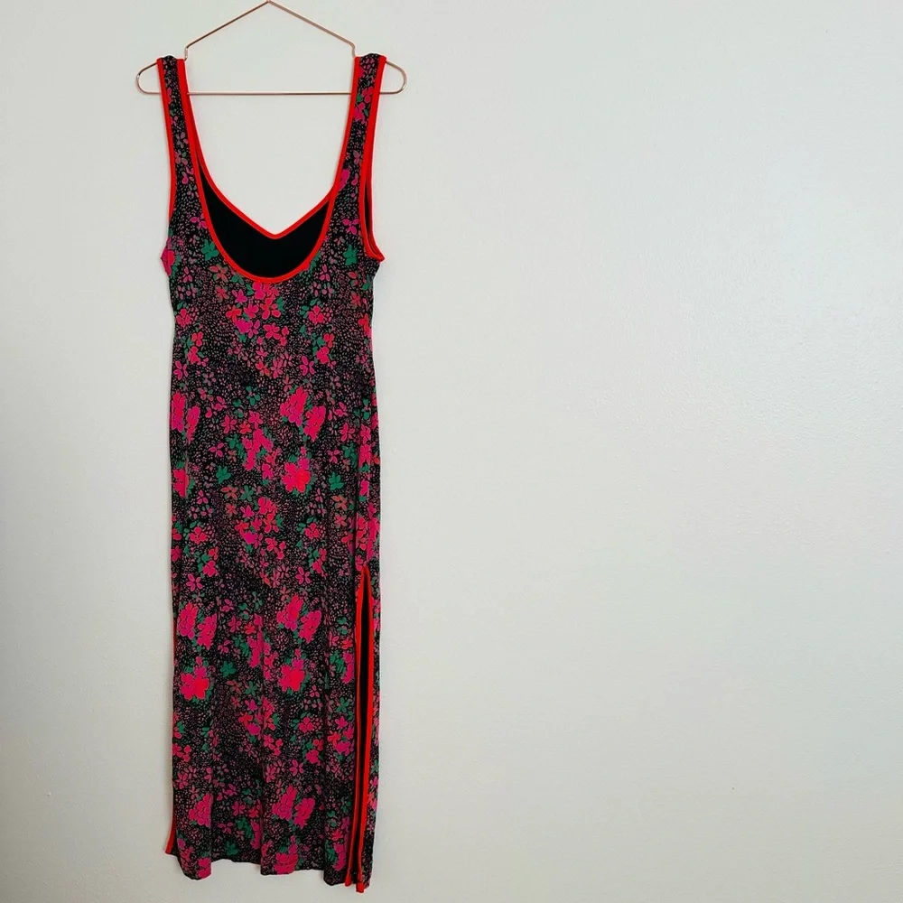 Free People Maxi Dress Boho with Pink Dark Floral Detail Side slits - Picture 11 of 14